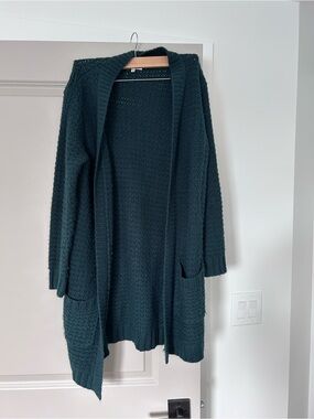 Open-Front Long Cardigan Sweater in Dark Teal